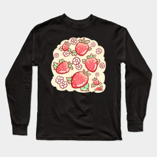 Strawberries and Blossoms - Cream Long Sleeve T-Shirt